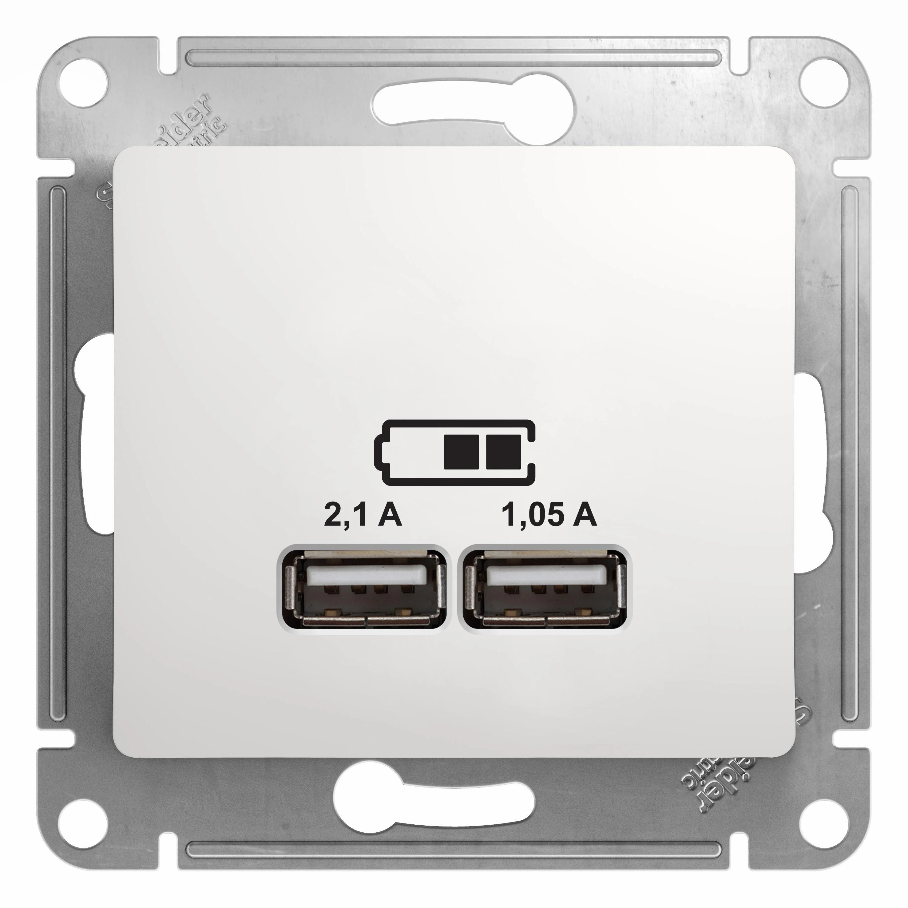  артикул GSL000133 название Розетка USB 2-ая (для подзарядки) , Белый, серия Glossa, Schneider Electric