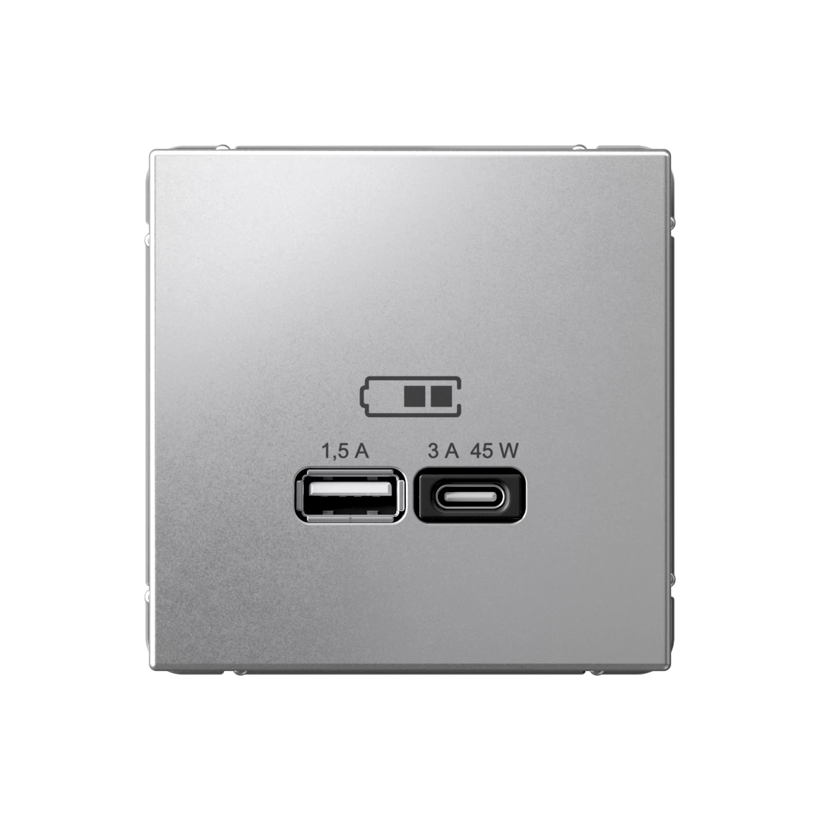  артикул GAL000329 название Розетка USB 2-ая Тип А+С 45 Вт (для подзарядки) , Алюминий, серия Art Gallery, Schneider Electric