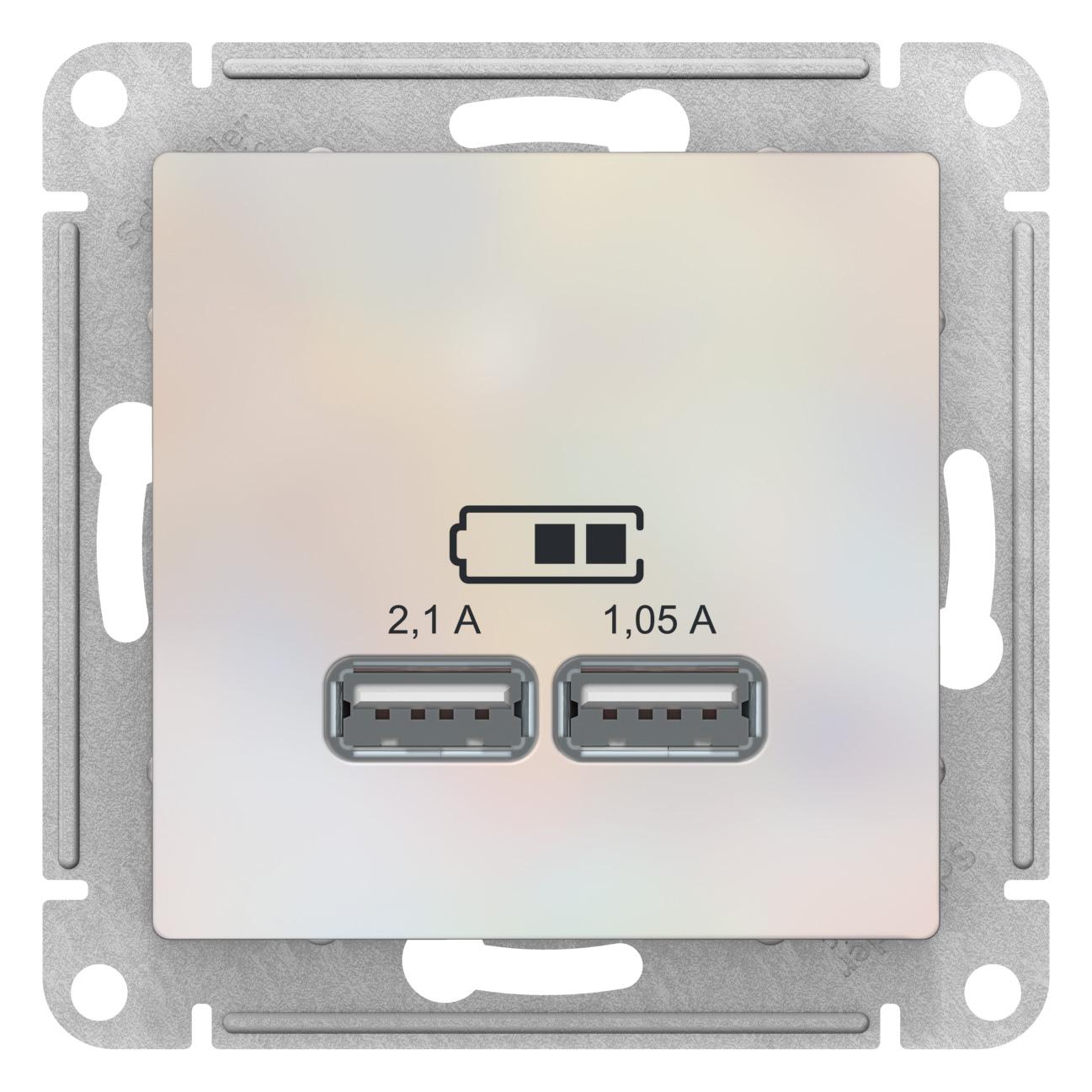  артикул ATN000433 название Розетка USB 2-ая 2100 мА (для подзарядки) , Жемчуг, серия Atlas Design, Schneider Electric