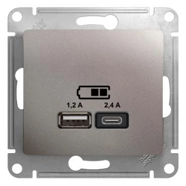  артикул GSL001239 название Розетка USB 2-ая Тип А+С, 2400 мА (для подзарядки) , Платина, серия Glossa, Schneider Electric