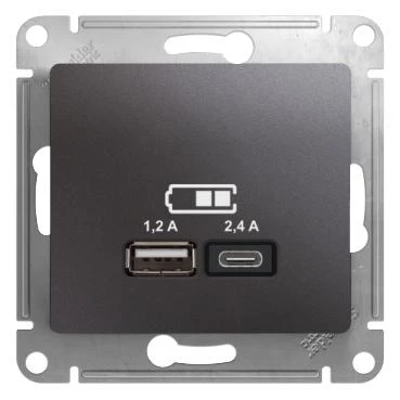  артикул GSL001339 название Розетка USB 2-ая Тип А+С, 2400 мА (для подзарядки) , Графит, серия Glossa, Schneider Electric
