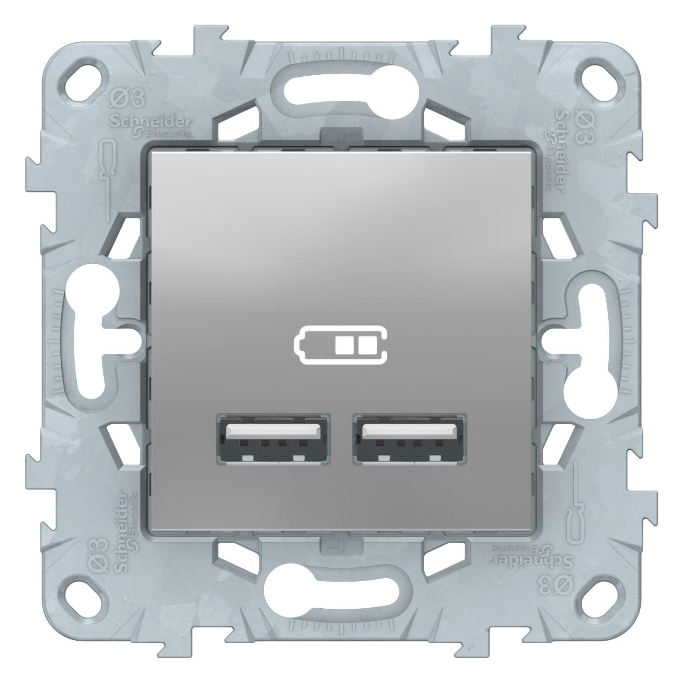  артикул NU541830 название Розетка USB 2-ая (для подзарядки) , Алюминий, серия Unica New, Schneider Electric