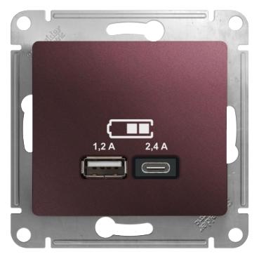  артикул GSL001139 название Розетка USB 2-ая Тип А+С, 2400 мА (для подзарядки) , Баклажановый, серия Glossa, Schneider Electric