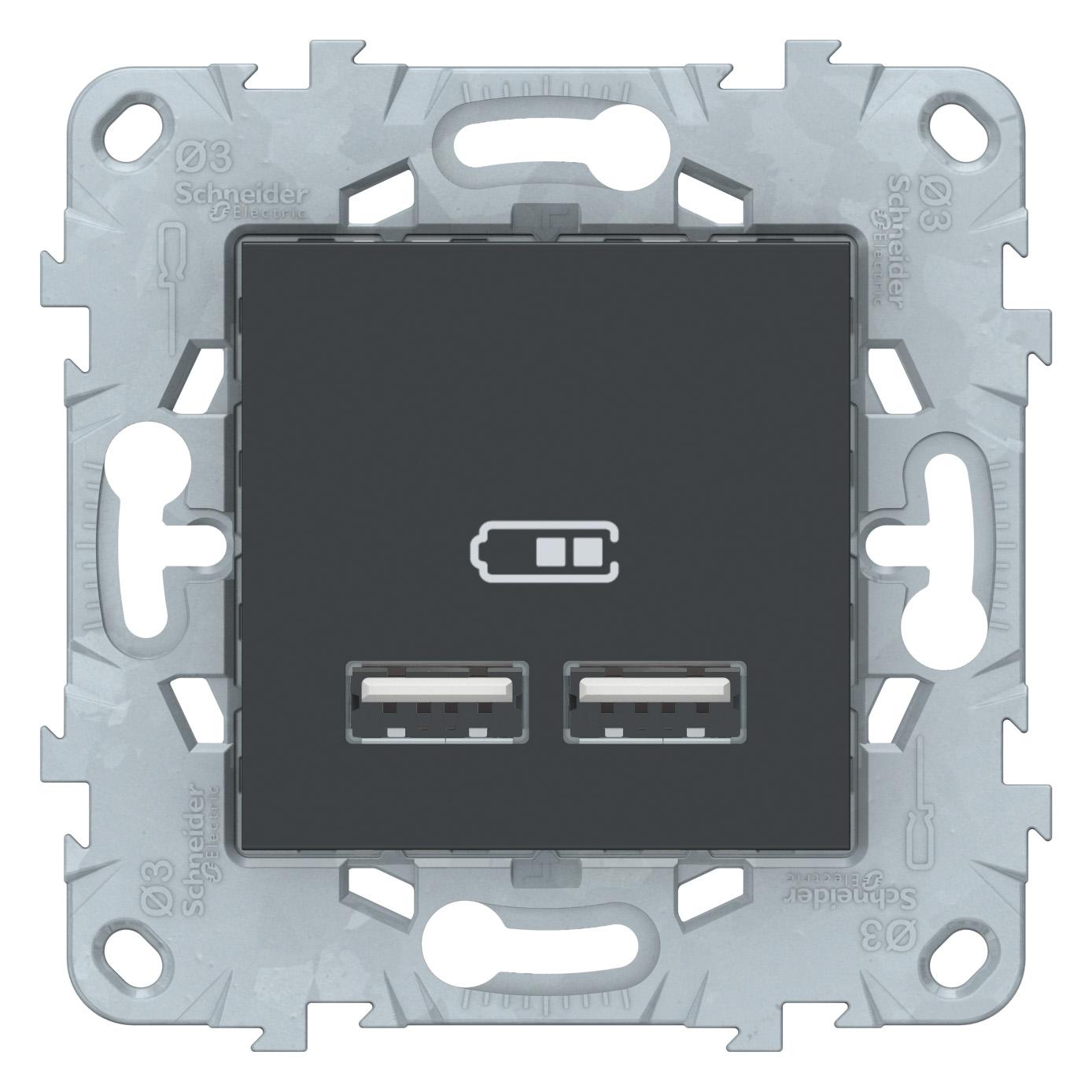  артикул NU541854 название Розетка USB 2-ая (для подзарядки) , Антрацит, серия Unica New, Schneider Electric
