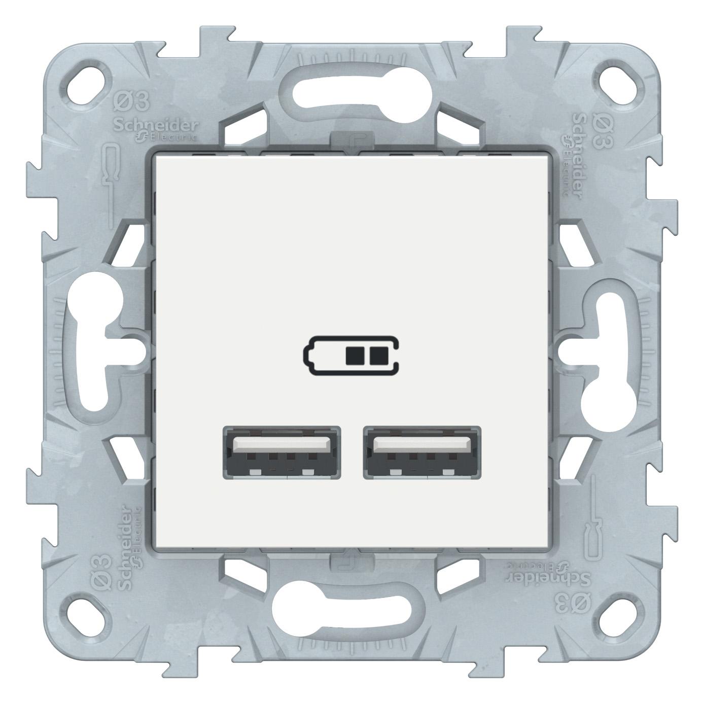  артикул NU541818 название Розетка USB 2-ая (для подзарядки) , Белый, серия Unica New, Schneider Electric