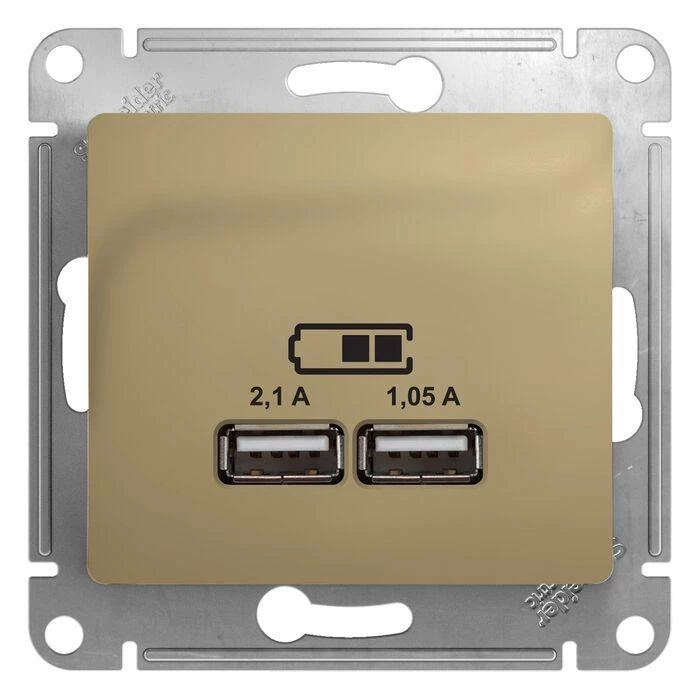  артикул GSL000433 название Розетка USB 2-ая 2100 мА (для подзарядки) , Титан, серия Glossa, Schneider Electric