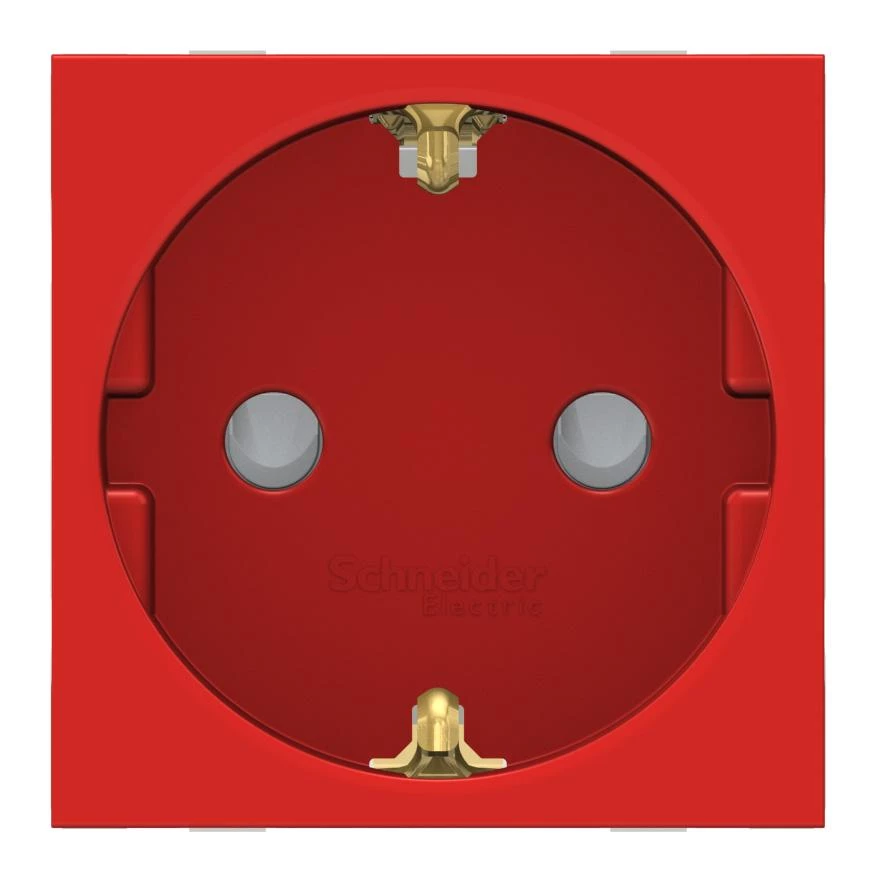  артикул NU303703 название SE Unica Modular Красная Розетка с/з со шторками, винт. зажим, 16А, 250В, 2 модуля