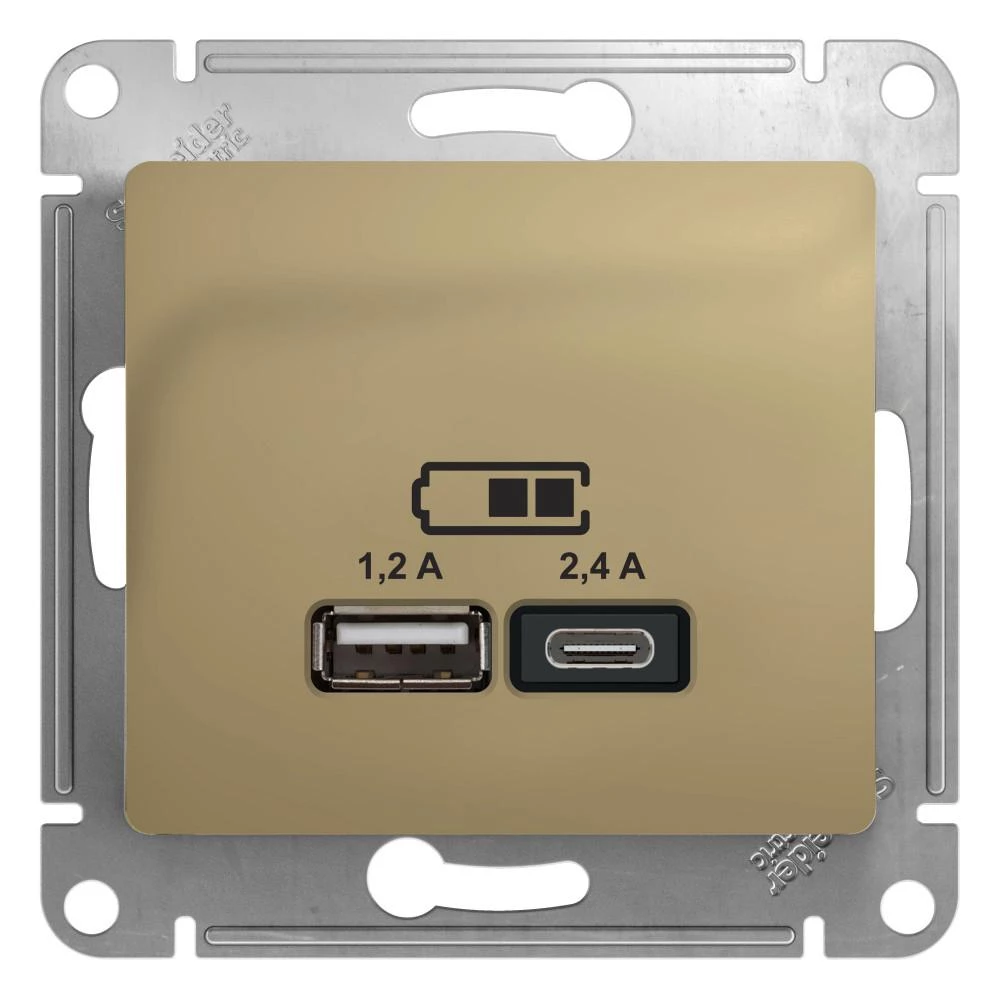  артикул GSL000439 название Розетка USB 2-ая Тип А+С, 2400 мА (для подзарядки) , Титан, серия Glossa, Schneider Electric