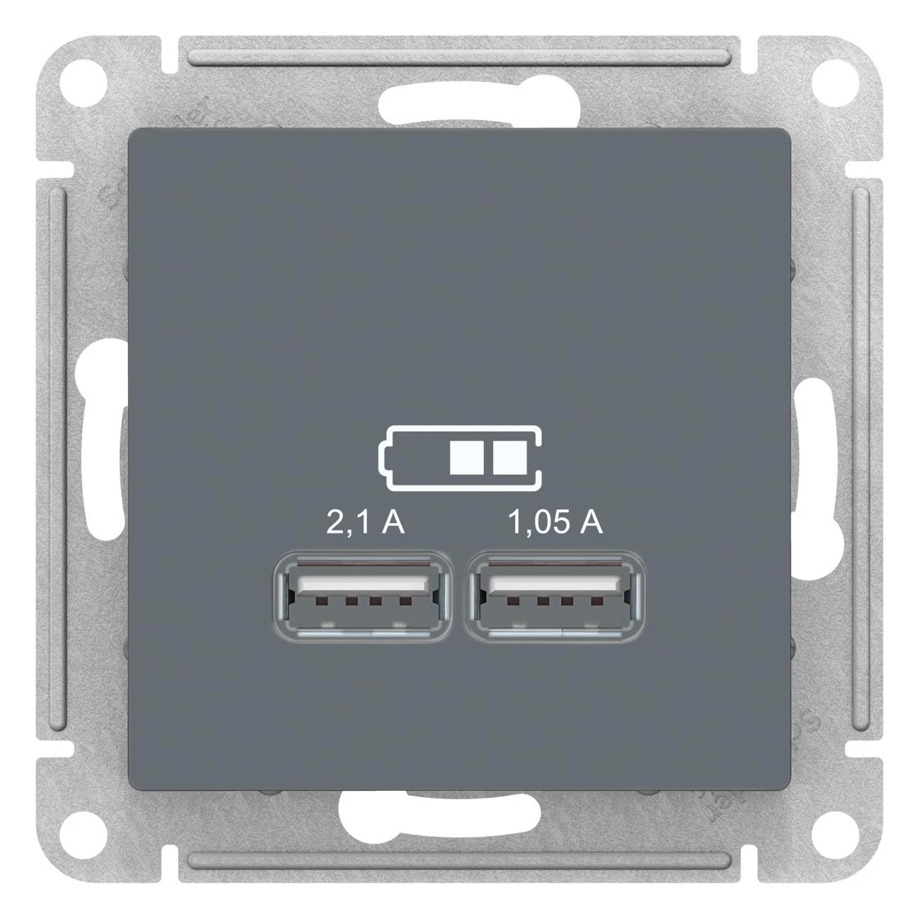  артикул ATN000733 название Розетка USB 2-ая 2100 мА (для подзарядки) , Грифель, серия Atlas Design, Schneider Electric